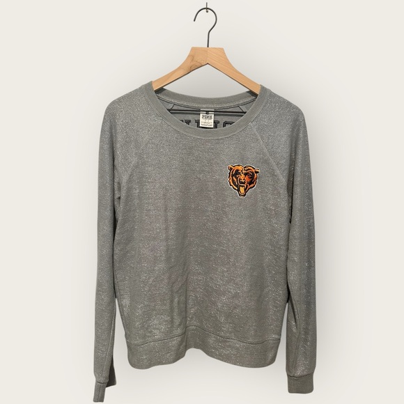 Victoria’s Secret Pink Small Grey Silver NFL Chicago Bears Shiny Long Sleeve Top - Picture 1 of 3